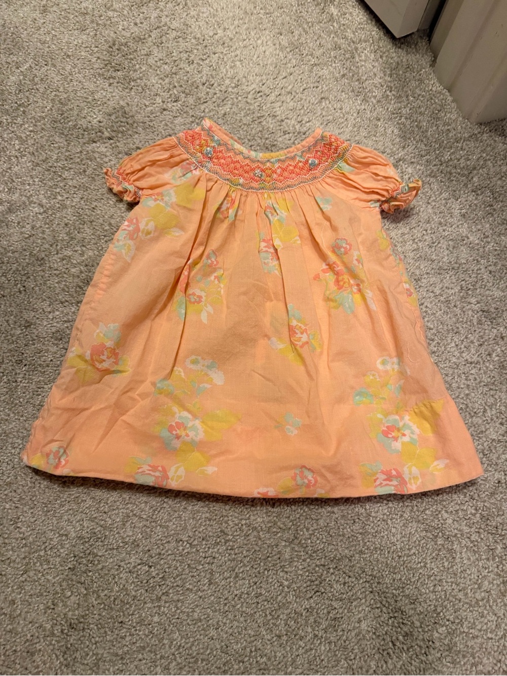 Strasburg Peach Floral Dress with Puff Sleeves